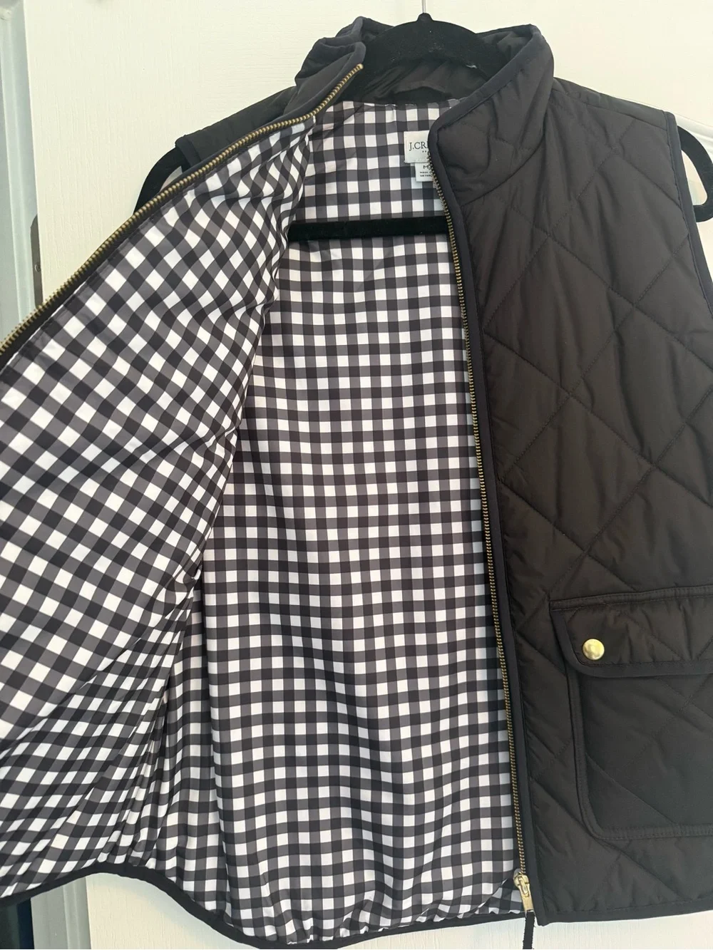 J. Crew Quilted Black Puffer Vest with Gold Hardware
